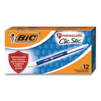 BIC PrevaGuard Ballpoint Pen, Retractable, Medium 1 mm, Blue Ink, Blue Barrel
