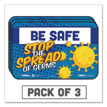 Tabbies BeSafe Messaging Education Wall Signs, 9 x 6,  &quot;Be Safe, Stop The Spread Of Germs&quot;, 3/Pack