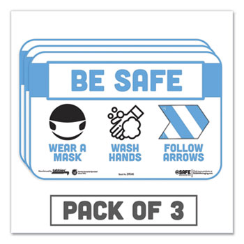 Tabbies BeSafe Messaging Education Wall Signs, 9 x 6,  &quot;Be Safe, Wear a Mask, Wash Your Hands, Follow the Arrows&quot;, 3/Pack