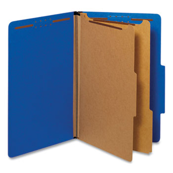 Universal Bright Colored Pressboard Classification Folders, 2 Dividers, Legal Size, Cobalt Blue, 10/Box