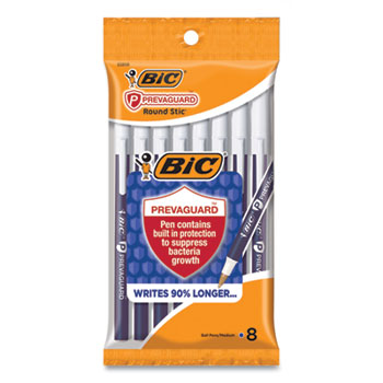 BIC&#174; PrevaGuard Ballpoint Pen, Stick, Medium 1 mm, Blue Ink/Blue Barrel, 8/Pack