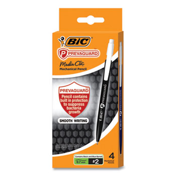 BIC&#174; PrevaGuard Media Clic Mechanical Pencils, 0.7 mm, HB (#2), Black Lead, 2 Black Barrel/2 Blue Barrel, 4/Pack
