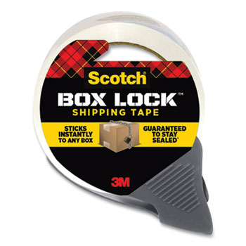 Scotch Box Lock Shipping Packaging Tape with Refillable Dispenser, 3&quot; Core, 1.88&quot; x 54.6 yds, Clear