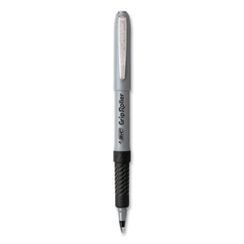 BIC Roller Glide Roller Ball Pen, Stick, Fine 0.7 mm, Black Ink, Gray Barrel, Dozen
