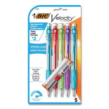 BIC Velocity Original Mechanical Pencil, 0.9 mm, HB (#2), Black Lead, Assorted Barrel Colors, 5/Pack
