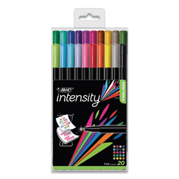 BIC Intensity Porous Point Pen, Stick, Fine 0.4 mm, Assorted Ink and Barrel Colors, 20/Pack