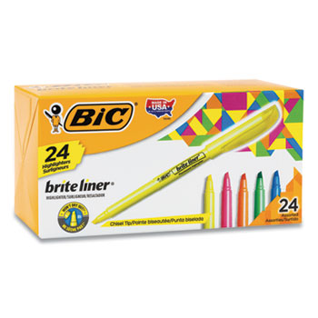 BIC Brite Liner Highlighter Value Pack, Assorted Ink Colors, Chisel Tip, Assorted Barrel Colors, 24/Set