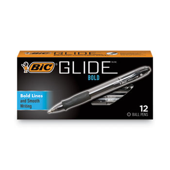 BIC GLIDE Bold Ballpoint Pen, Retractable, Bold 1.6 mm, Black Ink, Smoke Barrel, Dozen