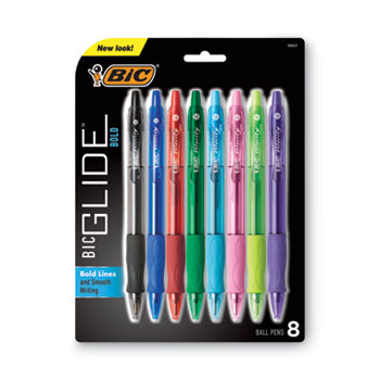 BIC GLIDE Bold Ballpoint Pen, Retractable, Bold 1.6 mm, Assorted Ink and Barrel Colors, 8/Pack