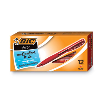 BIC&#174; BU3 Ballpoint Pen, Retractable, Bold 1 mm, Red Ink, Red Barrel, Dozen