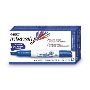 BIC Intensity Intensity Low Odor Chisel Tip Dry Erase Marker, Broad Chisel Tip, Blue, Dozen
