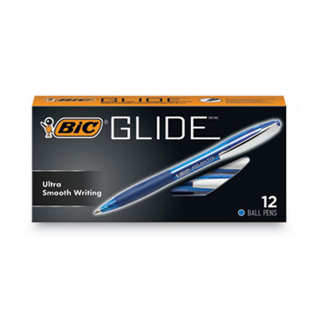 BIC GLIDE Ballpoint Pen, Retractable, Medium 1 mm, Blue Ink, Blue Barrel, Dozen