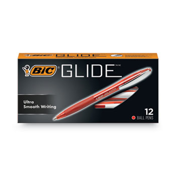 BIC GLIDE Ballpoint Pen, Retractable, Medium 1 mm, Red Ink, Red Barrel, Dozen