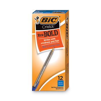 BIC Cristal Xtra Bold Ballpoint Pen, Stick, Bold 1.6 mm, Blue Ink, Clear Barrel, Dozen