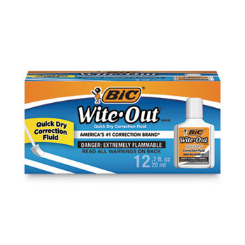 BIC Wite-Out Quick Dry Correction Fluid, 20 mL Bottle, White, 1/Dozen