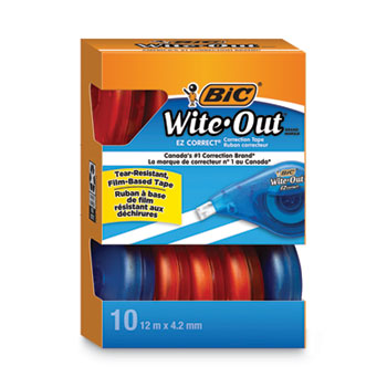 BIC Wite-Out EZ Correct Correction Tape Value Pack, Non-Refillable, 1/6&quot; x 472&quot;, 10/Box
