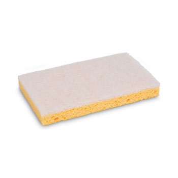 Boardwalk Scrubbing Sponge, Light Duty, 3.6 x 6.1, 0.7&quot; Thick, Yellow/White, Individually Wrapped, 20/Carton