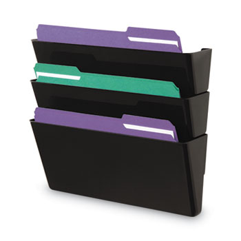 Universal Wall File Pockets, 3 Sections, Letter Size,13&quot; x 4.13&quot; x 14.5&quot;, Black, 3/Pack