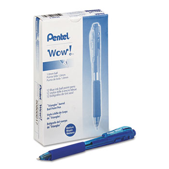 Pentel&#174; WOW! Retractable Ballpoint Pen, 1mm, Blue Barrel/Ink, Dozen