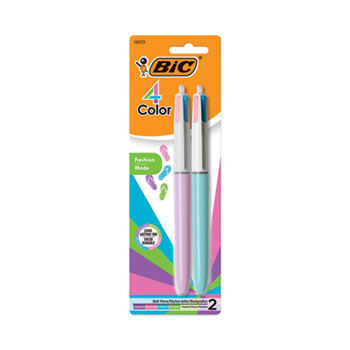 BIC 4-Color Multi-Color Ballpoint Pen, Retractable, Medium 1 mm, Lime/Pink/Purple/Turquoise Ink, Lime Green Barrel, 2/Pack