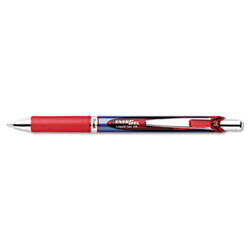 Pentel&#174; EnerGel RTX Retractable Liquid Gel Pen, .5mm, Silver/Red Barrel, Red Ink