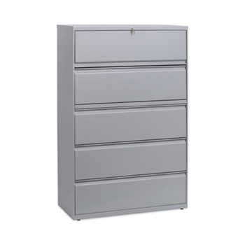 Alera Lateral File, 5 Legal/Letter/A4/A5-Size File Drawers, 1 Roll-Out Posting Shelf, Light Gray, 42&quot; x 18&quot; x 64.25&quot;