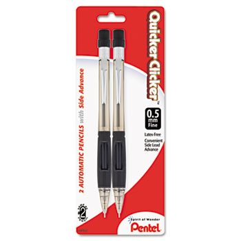 Pentel&#174; Quicker Clicker Mechanical Pencil, 0.5 mm, Smoke, 2/PK