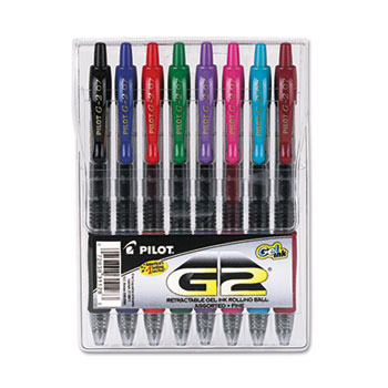 Pilot&#174; G2 Premium Retractable Gel Ink Pen, Assorted Ink, .7mm, 8/Set