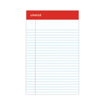 Universal Perforated Ruled Writing Pads, Narrow Rule, Red Headband, 50 White 5 x 8 Sheets, Dozen