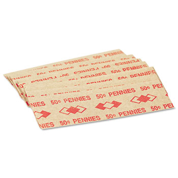 PM Company&#174; Tubular Coin Wrappers, Pennies, $.50, Pop-Open Wrappers, 1000/Pack