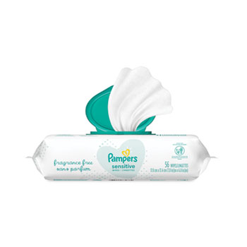 Pampers&#174; Sensitive Baby Wipes, 6.8 x 7, Unscented, White, 56 Wipes/Pack, 8 Packs/CT