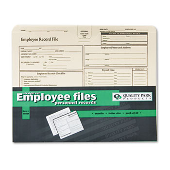 Quality Park Employee Record Folder, Top Tab, Letter, Manila, 20/Pack