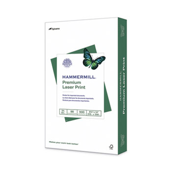 Hammermill Premium Laser Print Paper, 98 Bright, 24 lb Bond Weight, 8.5 x 14, White, 500/Ream