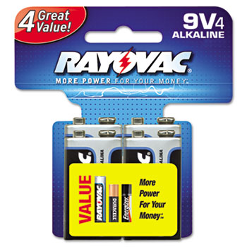 Rayovac&#174; Alkaline Batteries, 9V, 4/Pack