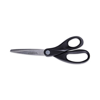 Universal Stainless Steel Office Scissors, 8&quot; Long, 3.75&quot; Cut Length, Black Straight Handle