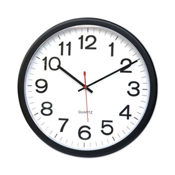 Universal Indoor/Outdoor Round Wall Clock, 13.5&quot; Overall Diameter, Black Case, 1 AA (sold separately)