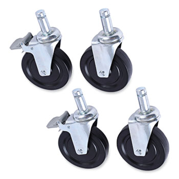 Alera Optional Casters For Wire Shelving, 600 lbs/Caster, Black, 4/Set