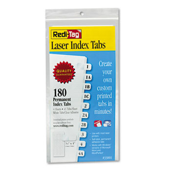 Redi-Tag&#174; Laser Printable Index Tabs, 7/16 Inch, White, 180/Pack