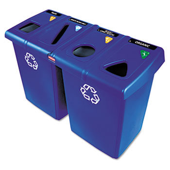 Rubbermaid&#174; Commercial Glutton Recycling Station, Four-Stream, 92 gal, Blue