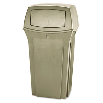 Rubbermaid&#174; Commercial Ranger Trash Can with 2 Door Lid, 45 gal, Biege Plastic