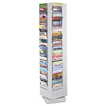 Safco Steel Rotary Magazine Rack, 92 Compartments, 14w x 14d x 68h, Gray