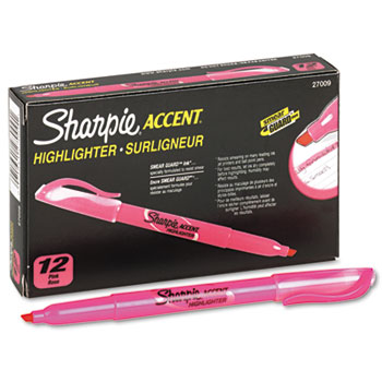 Sharpie Accent Pocket Style Highlighter, Chisel Tip, Fluorescent Pink, Dozen