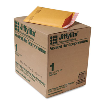 Sealed Air Jiffylite Self-Seal Mailer, Side Seam, #1, 7 1/4 x 12, Golden Brown, 100/Carton
