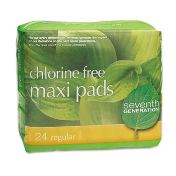 Seventh Generation Chlorine-Free Maxi-Pads, 24/Box