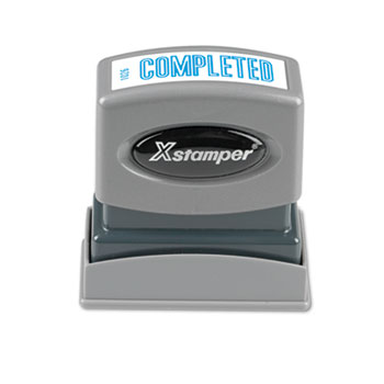 Xstamper&#174; ECO-GREEN Title Message Stamp, COMPLETED, Pre-Inked/Re-Inkable, 1 5/8 x 1/2, Blue