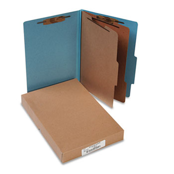 ACCO Pressboard 25-Pt. Classification Folders, Legal, Six-Section, Sky Blue, 10/Box