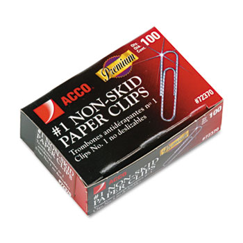 ACCO Nonskid Premium Paper Clips, Wire, No. 1, Silver, 100/Box, 10 Boxes/Pack