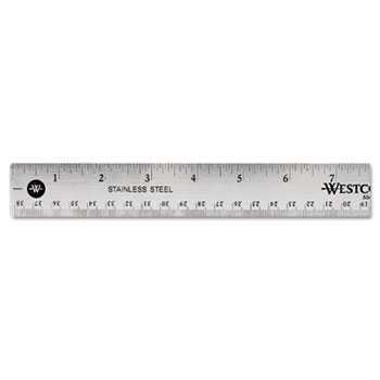 Westcott&#174; Stainless Steel Office Ruler With Non Slip Cork Base, 15&quot;