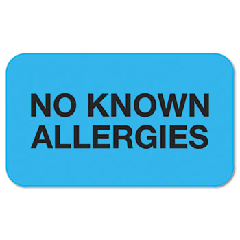 Tabbies No Known Allergies Medical Labels, 7/8 x 1-1/2, Light Blue, 250/Roll
