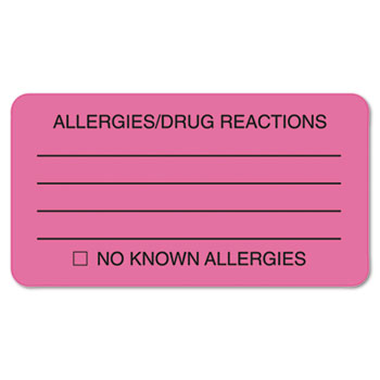 Tabbies Allergies/Drug Reaction Labels, 1-3/4 x 3-1/4, Fluor Pink, 250/Roll